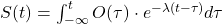 S(t) = \int_{-\infty}^{t} O(\tau) \cdot e^{-\lambda(t-\tau)} d\tau
