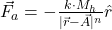 \vec{F}_a = -\frac{k \cdot M_h}{|\vec{r} - \vec{A}|^n} \hat{r}